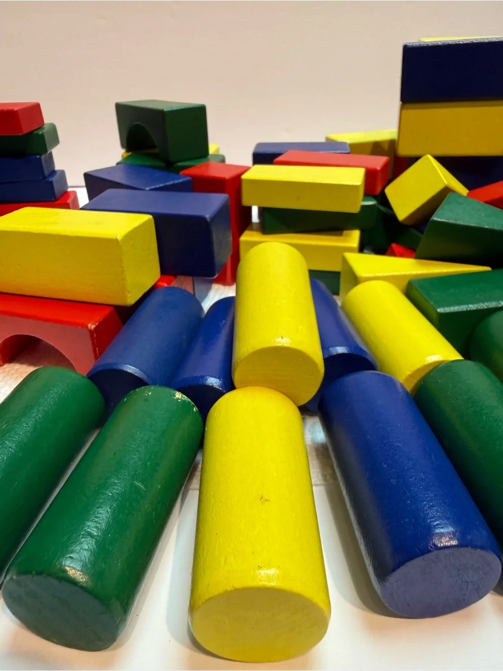 Set of over 100 Multi-Color Wooden Building Blocks